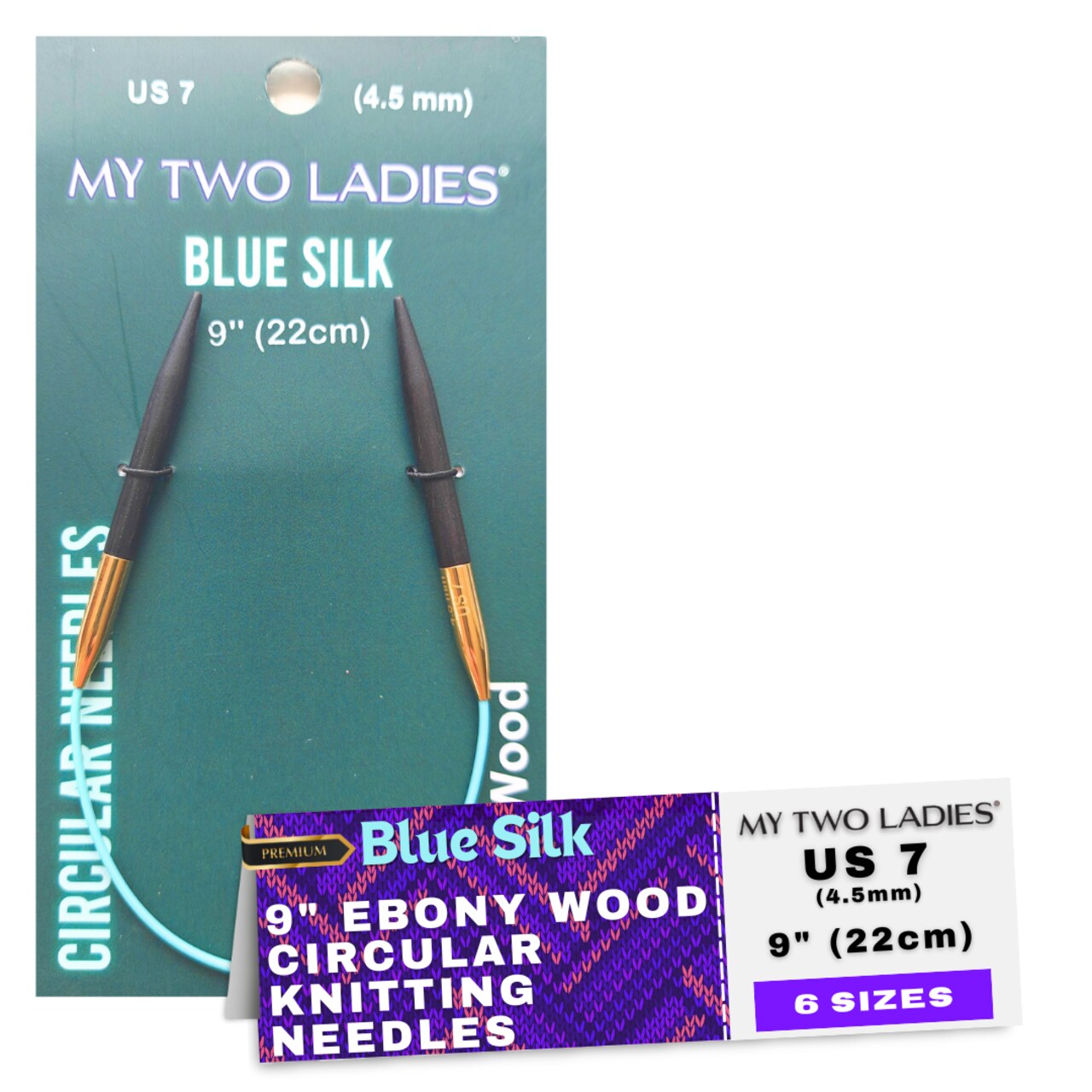 Blue Silk | 9" Circular Knitting Needles | Ebony | 6 Sizes
